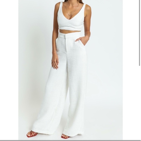 Showpo. Pants - ADELAIDE TWO PIECE WIDE LEG SET IN WHITE